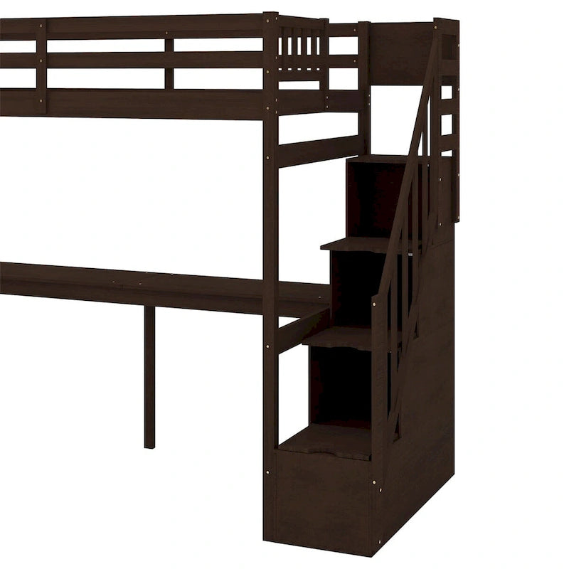 Twin Size Loft Bed with Staircase, Built-in Desk and Storage Steps