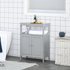 kleankin Freestanding Modern Bathroom Storage Cabinet, with Doors and Open Shelf, Bathroom Organizer Furniture, Grey