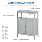 Freestanding Modern Grey Bathroom Storage Cabinet with Doors and Open Shelf