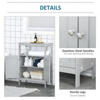 Freestanding Modern Grey Bathroom Storage Cabinet with Doors and Open Shelf