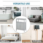 Freestanding Modern Grey Bathroom Storage Cabinet with Doors and Open Shelf
