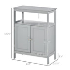Freestanding Modern Grey Bathroom Storage Cabinet with Doors and Open Shelf