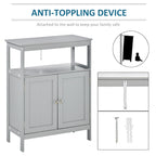 Freestanding Modern Grey Bathroom Storage Cabinet with Doors and Open Shelf
