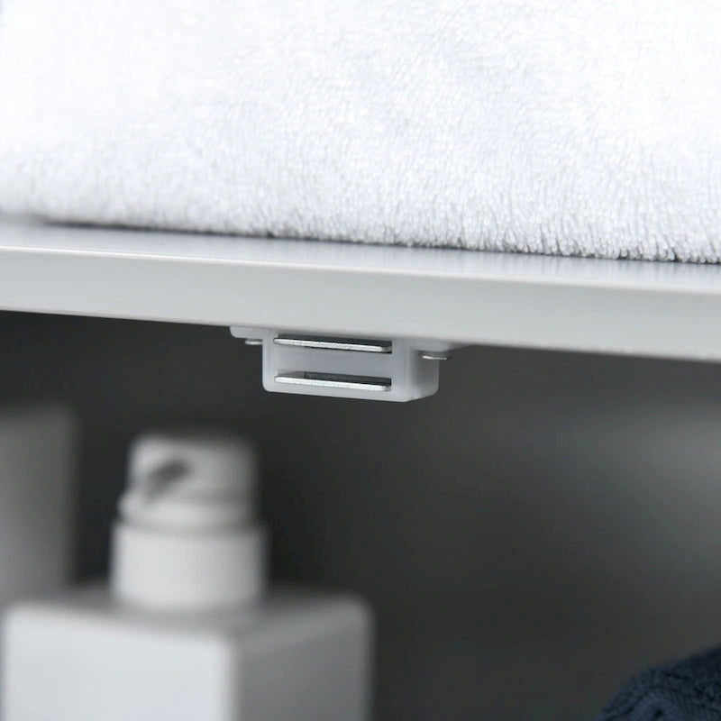 Freestanding Modern Grey Bathroom Storage Cabinet with Doors and Open Shelf