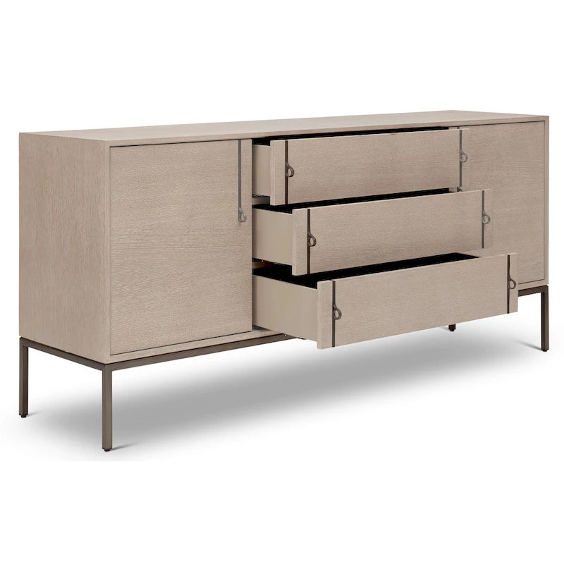 Modern Oak Veneer Buffet with Soft-Close Doors, 3 Drawers & Adjustable Shelves