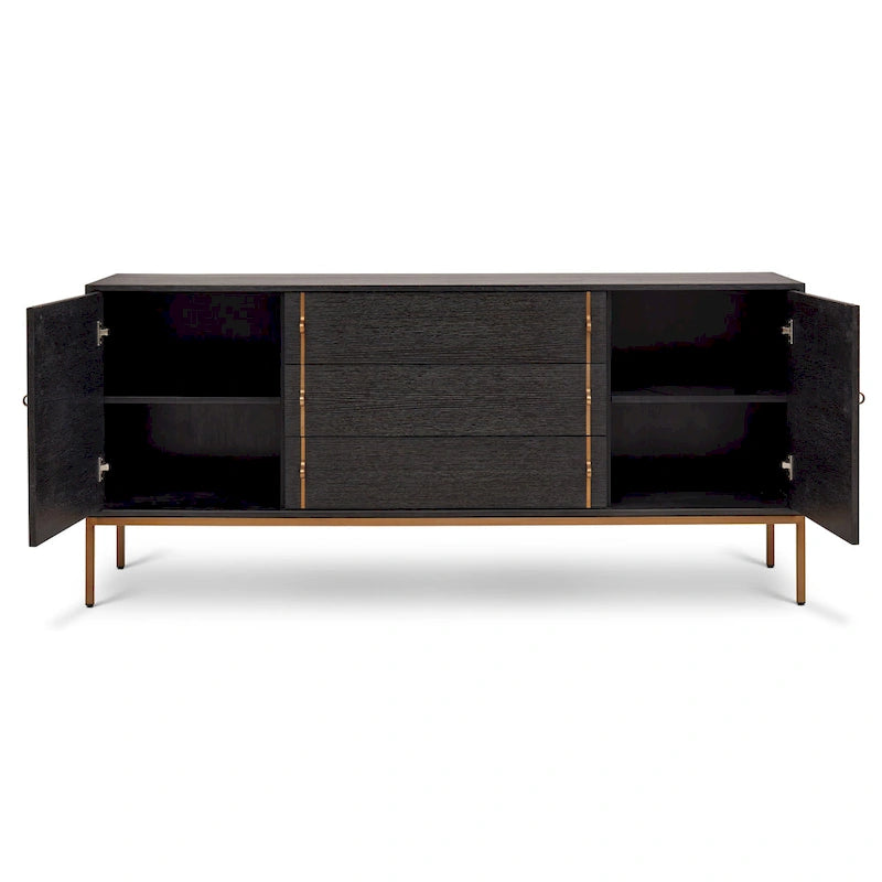 Modern Oak Veneer Buffet with Soft-Close Doors, 3 Drawers & Adjustable Shelves