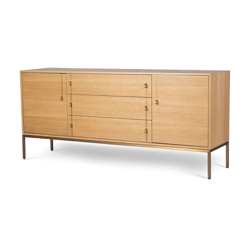 Modern Oak Veneer Buffet with Soft-Close Doors, 3 Drawers & Adjustable Shelves