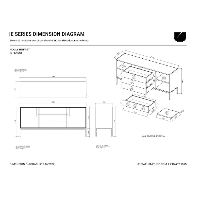 Modern Oak Veneer Buffet with Soft-Close Doors, 3 Drawers & Adjustable Shelves