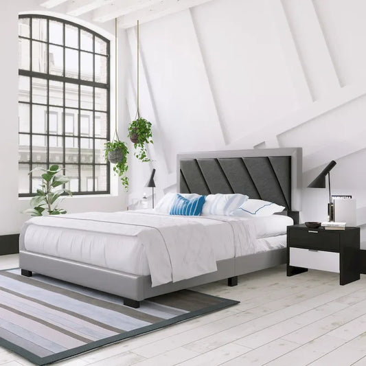 Boyd Sleep Savona Diagonal Upholstered Black and Gray Bed Frame
