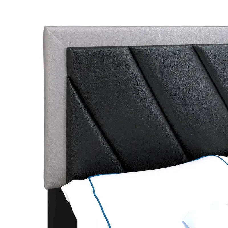 Diagonal Upholstered Black & Gray Bed Frame with Tufted Headboard