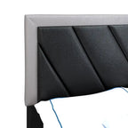Diagonal Upholstered Black & Gray Bed Frame with Tufted Headboard