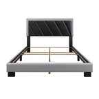 Diagonal Upholstered Black & Gray Bed Frame with Tufted Headboard