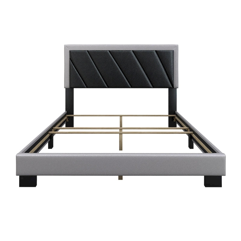 Diagonal Upholstered Black & Gray Bed Frame with Tufted Headboard