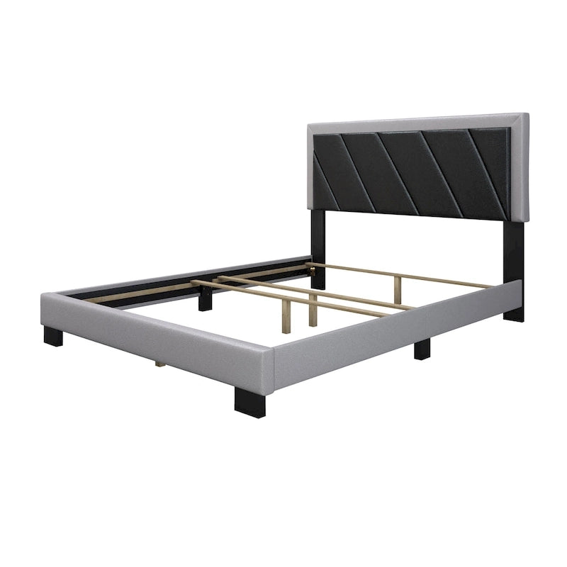 Diagonal Upholstered Black & Gray Bed Frame with Tufted Headboard