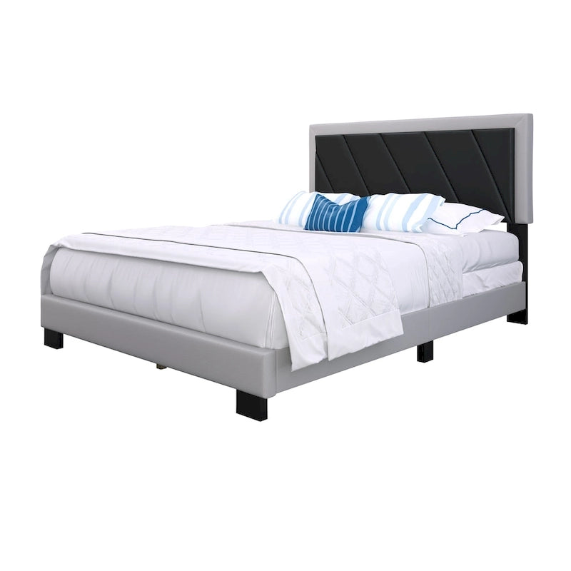 Diagonal Upholstered Black & Gray Bed Frame with Tufted Headboard