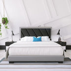 Diagonal Upholstered Black & Gray Bed Frame with Tufted Headboard