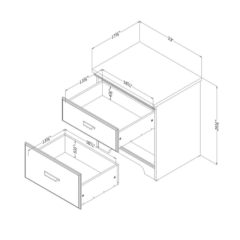 Country Cottage 2-Drawer Nightstand with Metal Drawer Slides