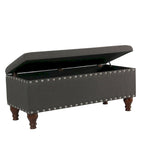 Tufted Linen Storage Bench with Nailhead Trim and Walnut Legs