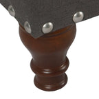 Tufted Linen Storage Bench with Nailhead Trim and Walnut Legs