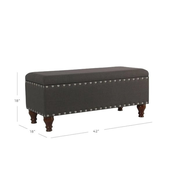Tufted Linen Storage Bench with Nailhead Trim and Walnut Legs