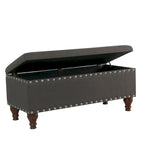 Tufted Linen Storage Bench with Nailhead Trim and Walnut Legs
