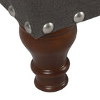Tufted Linen Storage Bench with Nailhead Trim and Walnut Legs