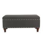 Tufted Linen Storage Bench with Nailhead Trim and Walnut Legs