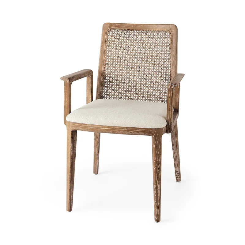 Cream Fabric & Cane Back Dining Chair with Solid Wood Frame