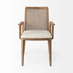 Cream Fabric & Cane Back Dining Chair with Solid Wood Frame