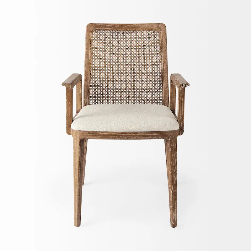 Cream Fabric & Cane Back Dining Chair with Solid Wood Frame