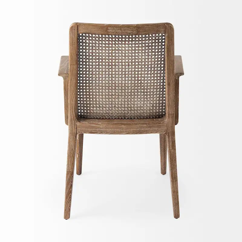 Cream Fabric & Cane Back Dining Chair with Solid Wood Frame