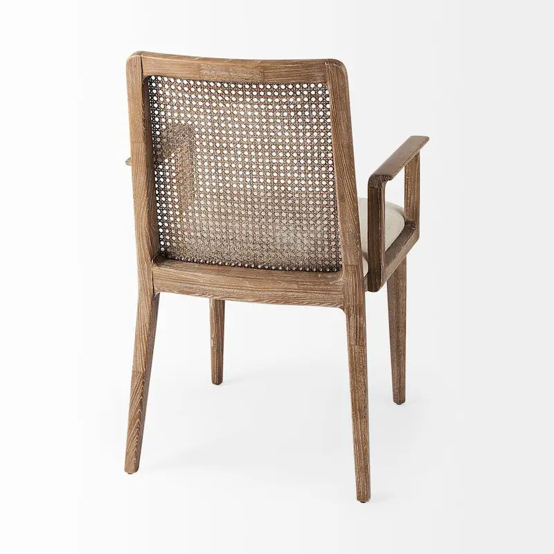 Cream Fabric & Cane Back Dining Chair with Solid Wood Frame
