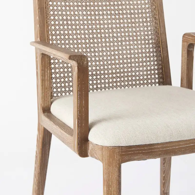 Cream Fabric & Cane Back Dining Chair with Solid Wood Frame