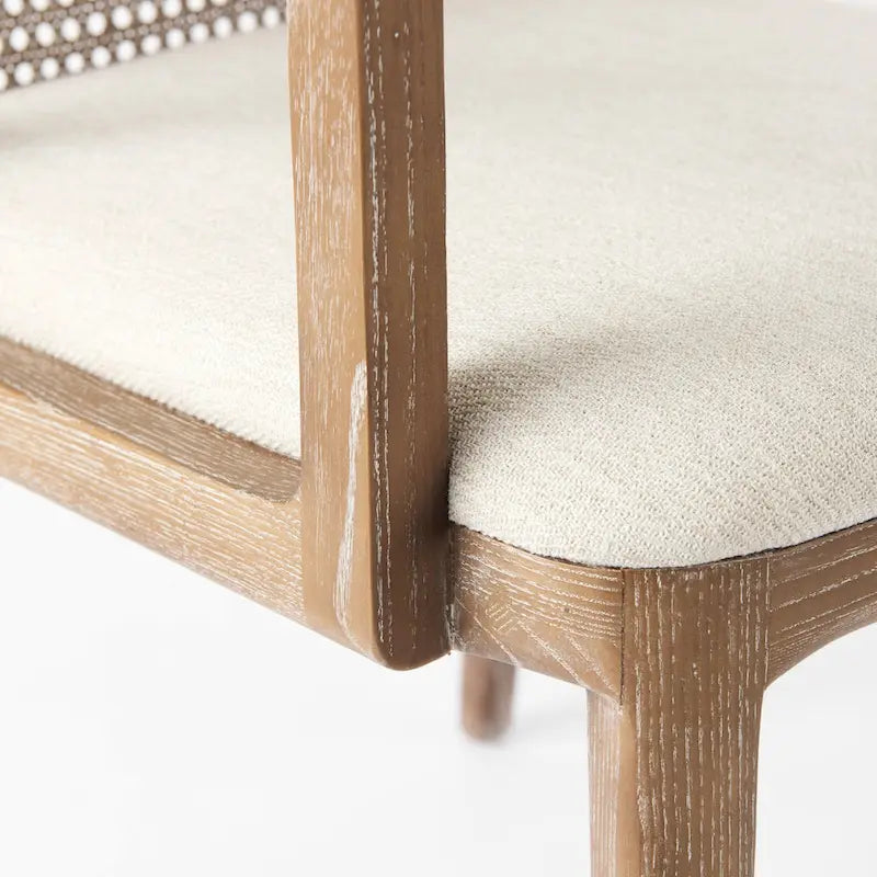 Cream Fabric & Cane Back Dining Chair with Solid Wood Frame
