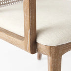 Cream Fabric & Cane Back Dining Chair with Solid Wood Frame