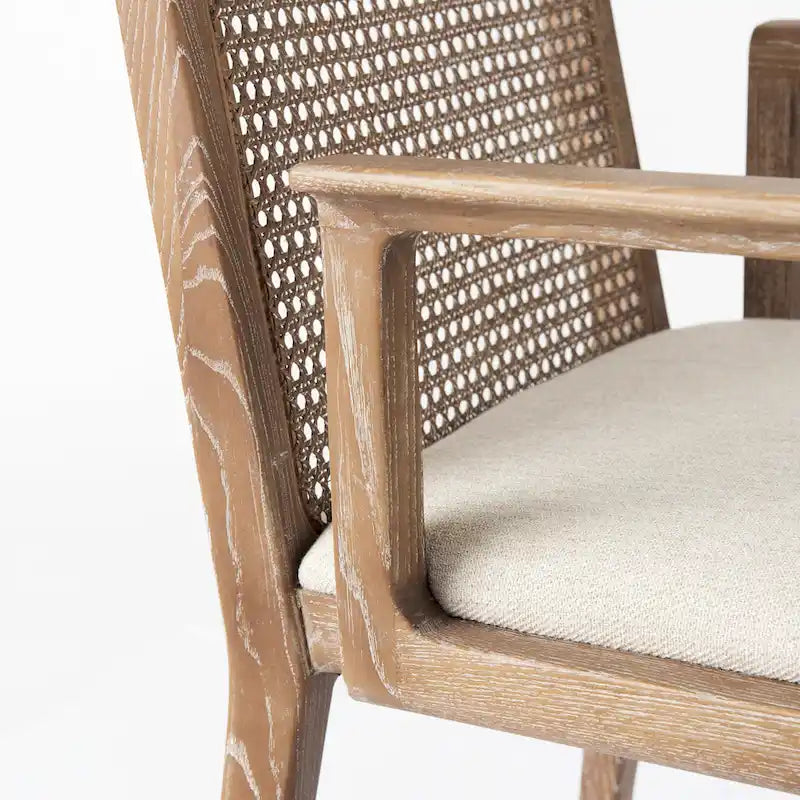 Cream Fabric & Cane Back Dining Chair with Solid Wood Frame