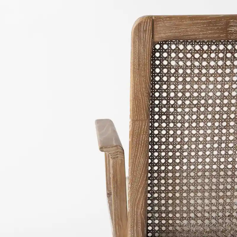 Cream Fabric & Cane Back Dining Chair with Solid Wood Frame