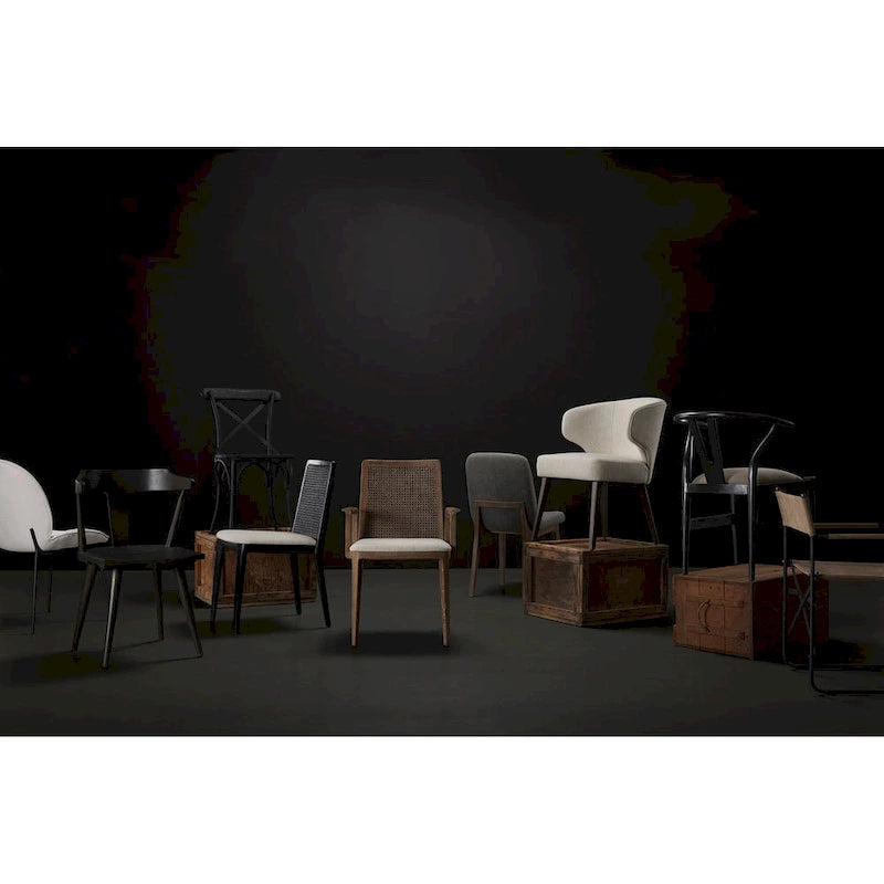 Cream Fabric & Cane Back Dining Chair with Solid Wood Frame