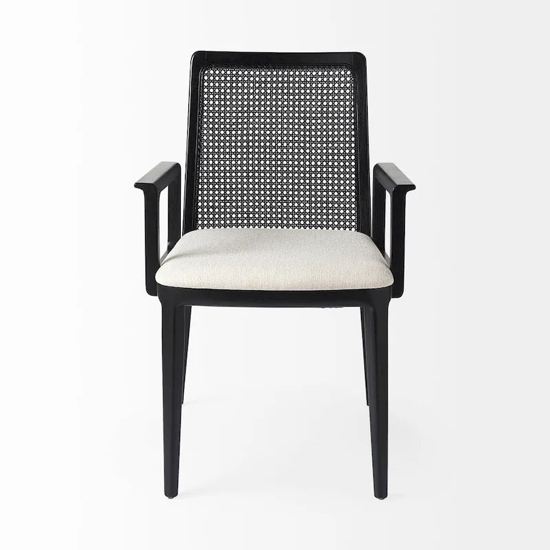 Cream Fabric & Cane Back Dining Chair with Solid Wood Frame