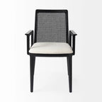 Cream Fabric & Cane Back Dining Chair with Solid Wood Frame