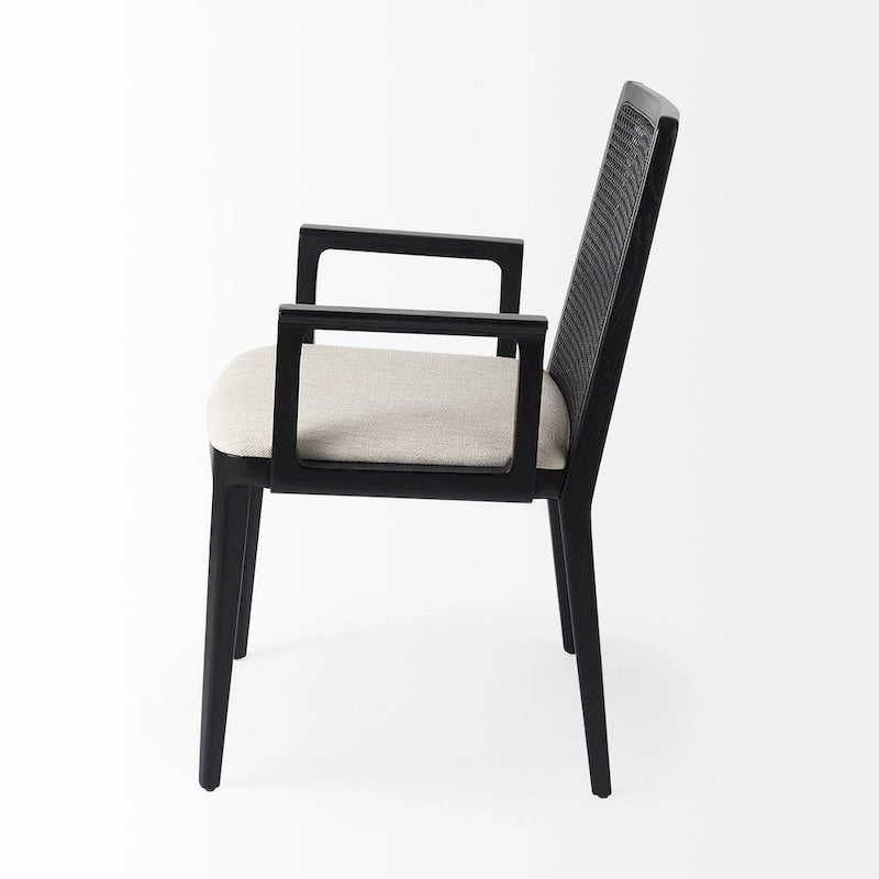 Cream Fabric & Cane Back Dining Chair with Solid Wood Frame