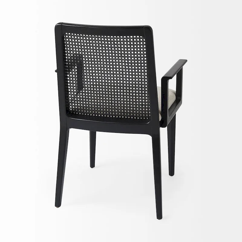 Cream Fabric & Cane Back Dining Chair with Solid Wood Frame