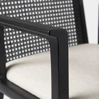 Cream Fabric & Cane Back Dining Chair with Solid Wood Frame