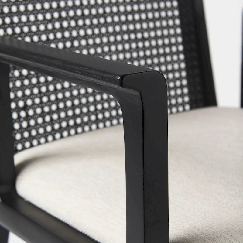 Cream Fabric & Cane Back Dining Chair with Solid Wood Frame