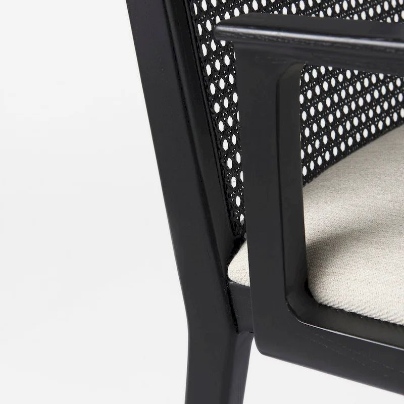 Cream Fabric & Cane Back Dining Chair with Solid Wood Frame
