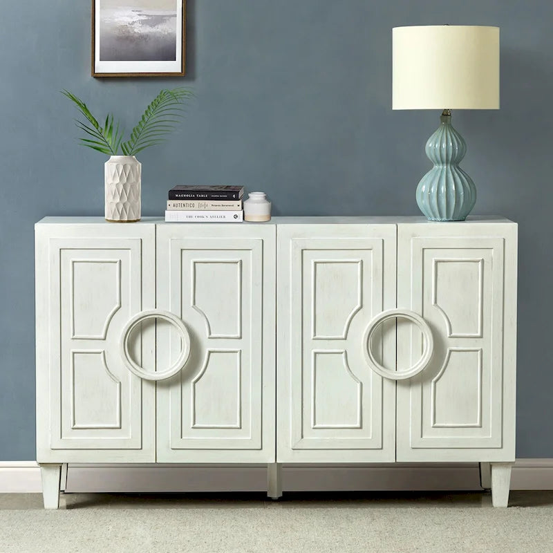 Credenza/mobile buffet contemporaneo da 58" con maniglie tonde in legno massiccio
