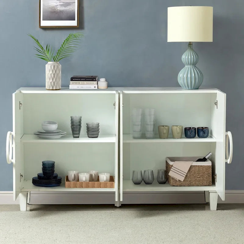 Credenza/mobile buffet contemporaneo da 58" con maniglie tonde in legno massiccio