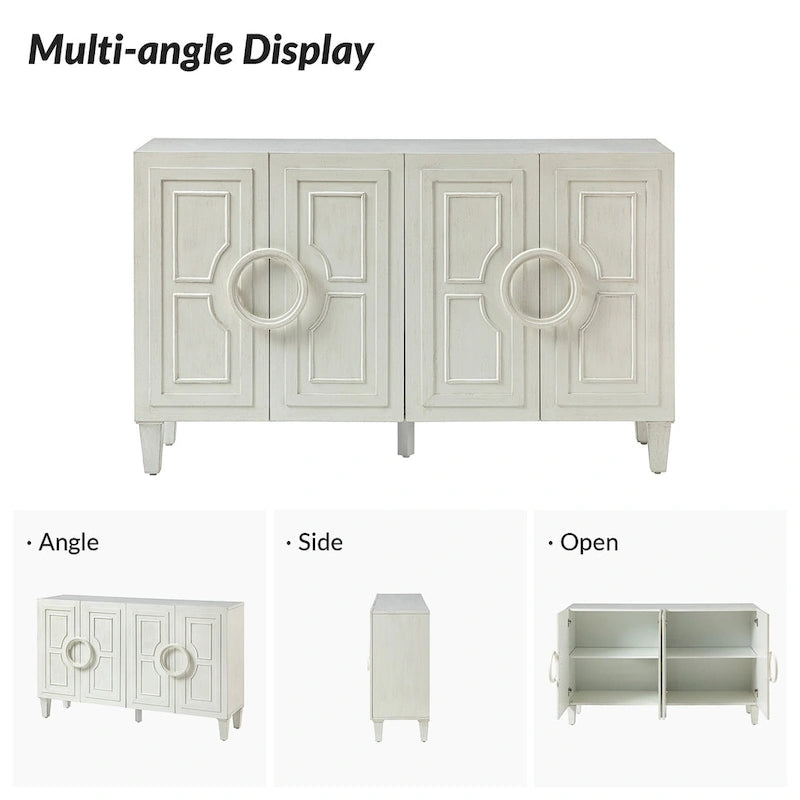 Credenza/mobile buffet contemporaneo da 58" con maniglie tonde in legno massiccio