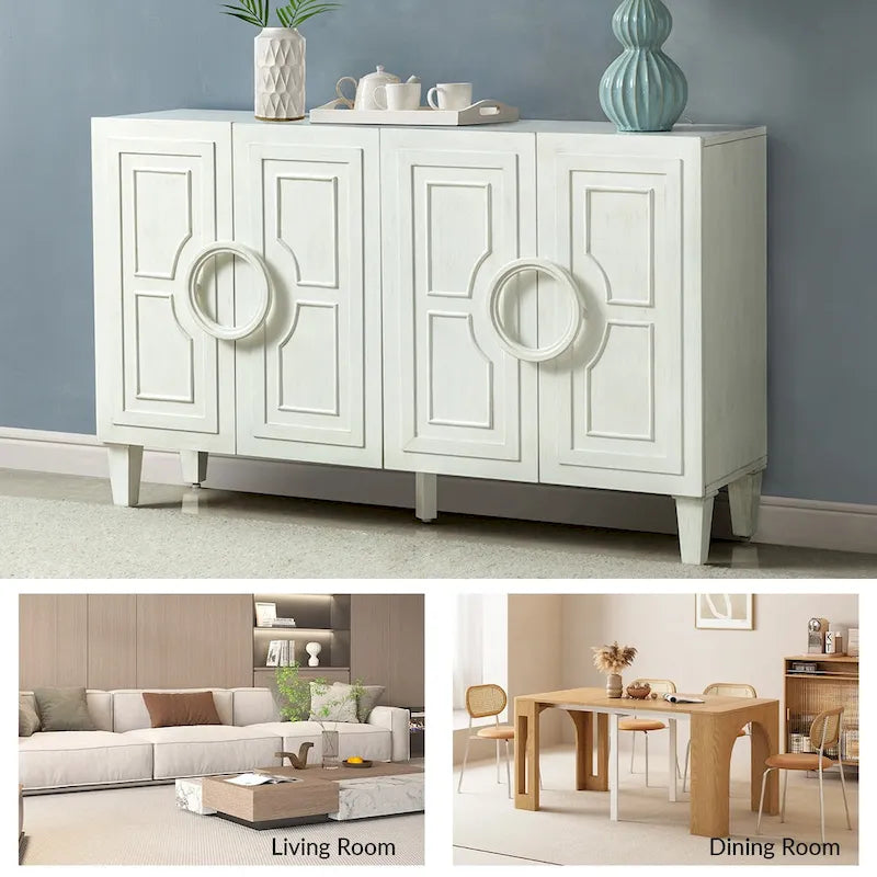 Credenza/mobile buffet contemporaneo da 58" con maniglie tonde in legno massiccio