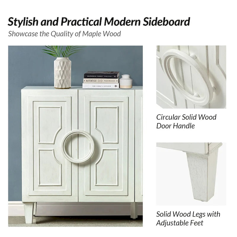 Credenza/mobile buffet contemporaneo da 58" con maniglie tonde in legno massiccio